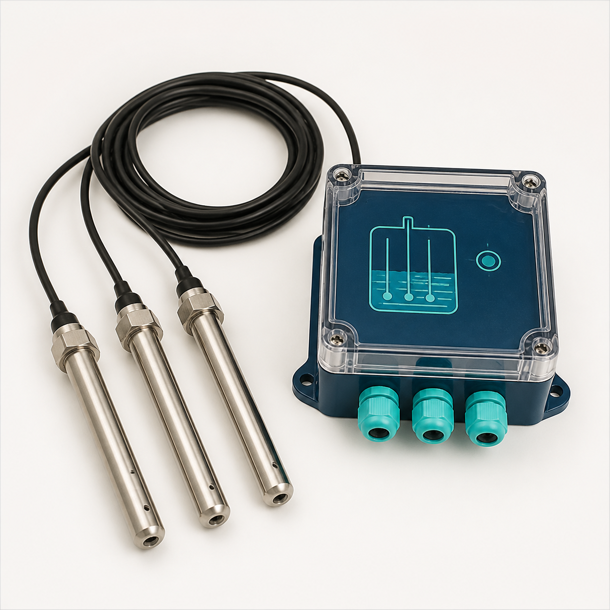 Kit de tres sondas de nivel de acero inoxidable con caja de control